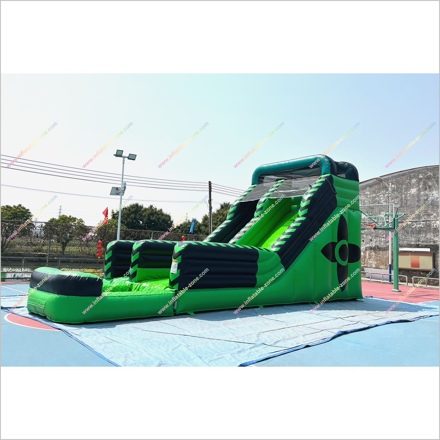 Black And Green Inflatable Water Slides Nearby Playground Play Equipment Water Slide To Pool - Inflatable-Zone