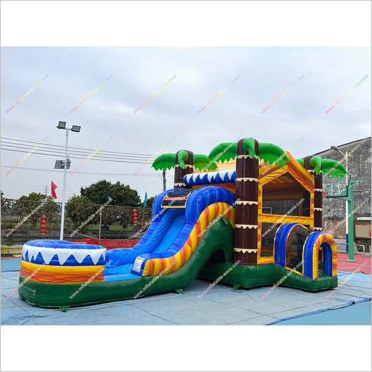 Massive Bouncy Castle Slide Tropical Ocean Inflatable Pool Combo Inflatable Water Slide And Bounce House - Inflatable-Zone