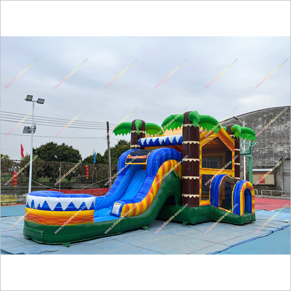 Massive Bouncy Castle Slide Tropical Ocean Inflatable Pool Combo Inflatable Water Slide And Bounce House - Inflatable-Zone