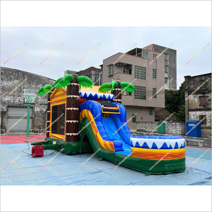 Massive Bouncy Castle Slide Tropical Ocean Inflatable Pool Combo Inflatable Water Slide And Bounce House - Inflatable-Zone