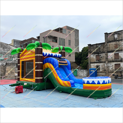 Massive Bouncy Castle Slide Tropical Ocean Inflatable Pool Combo Inflatable Water Slide And Bounce House - Inflatable-Zone