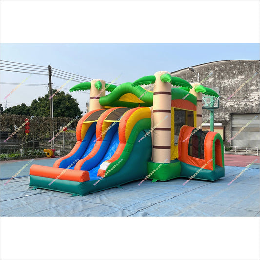 Jungle Jump Inflatable Palm Tree Bounce House With Water Slide Combo Tropical Bouncy Castle Water Slide Hire