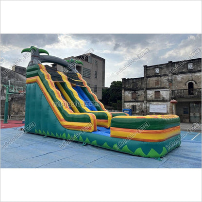 Palm Tree Inflatable Water Slide Outdoor Commercial Grade Water Jumping Castle With Slide And Splash Pool - Inflatable-Zone