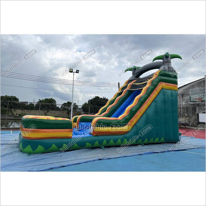 Palm Tree Inflatable Water Slide Outdoor Commercial Grade Water Jumping Castle With Slide And Splash Pool - Inflatable-Zone