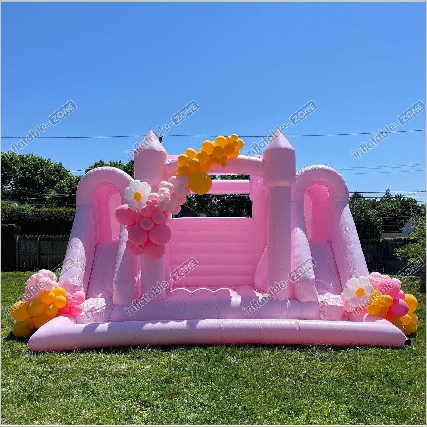 Pastel Pink Inflatable Bouncy Castle With Slide And Ball Pit Combo For Wedding Parties - Inflatable-Zone