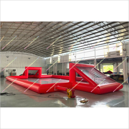 Red Football Field Inflatable Airtight Interactive Multiplayer Funny Play Game Inflatable Water Soccer Pitch Near Me