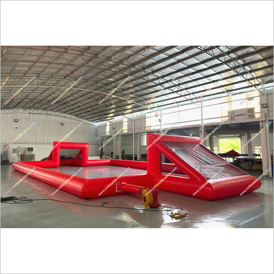 Red Football Field Inflatable Airtight Interactive Multiplayer Funny Play Game Inflatable Water Soccer Pitch Near Me