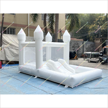 Rent White Bounce House Inflatable Garden Party Wedding Combo Bouncy Castle With Ball Pit And Slide - Inflatable-Zone