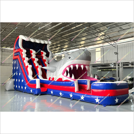 Shark Inflatable Water Slide Large Slip N Slide American Flag And Stars Inflatable Water Slides For Pools