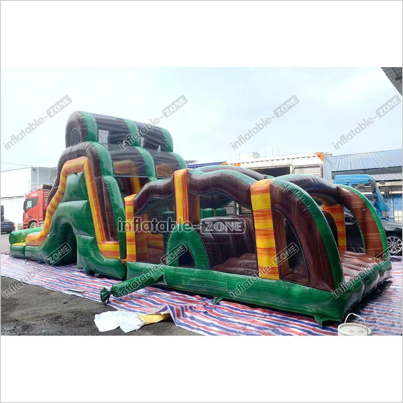 Outdoor Swimming Pool Inflatable Obstacle Course Challenge Race Interactive Large Inflatable Game Obstacle With Slide - Inflatable-Zone