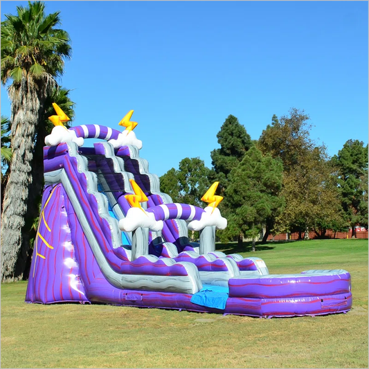 Thunder Storm Inflatable Water Slide Rentals Backyard Jumper Bouncer Purple Lightning Waterslide Into Pool - Inflatable-Zone