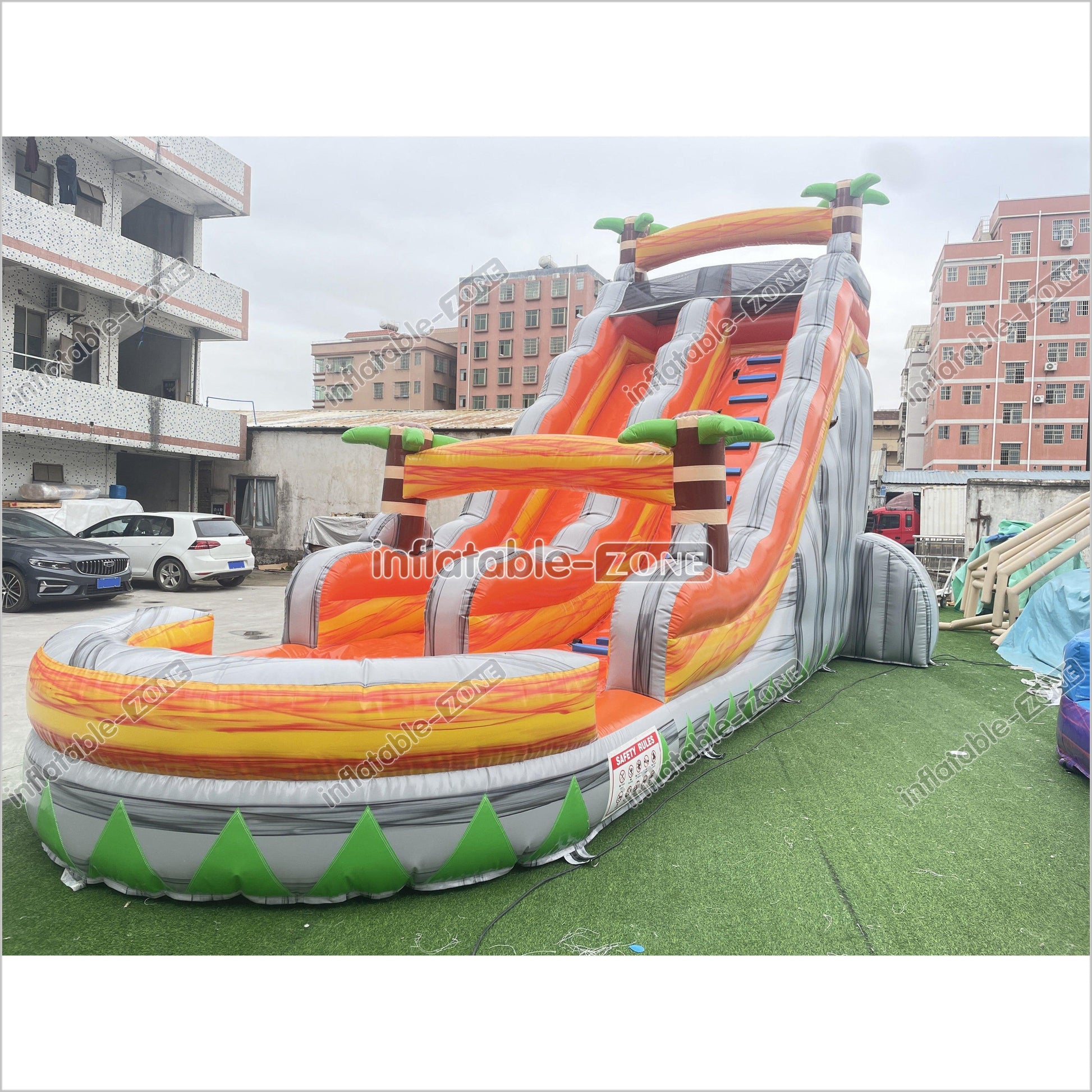 Tropical Inflatable Water Slide With Splash Pool Large Commerical Outdoor Lava Water Slide - Inflatable-Zone