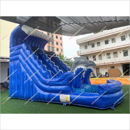 Twin Dolphin Water Slide Inflatables Near Me Ocean Wave Design Big Water Slide Blow Up Splash Pool For Sale
