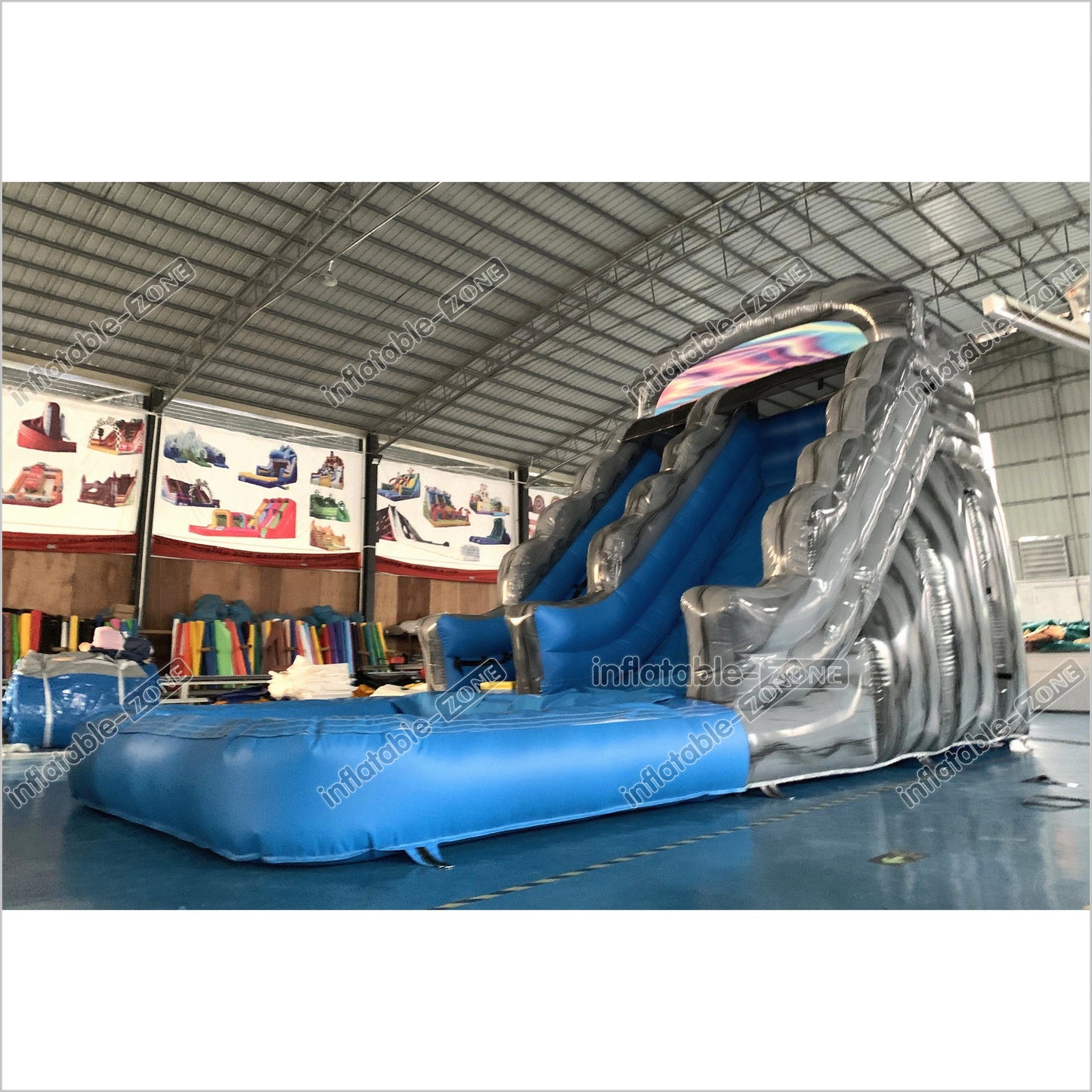 Commercial Indoor Wavy Marble Water Slide Kids Large Inflatable Wet Dry Water Slide With Swimming Pool - Inflatable-Zone