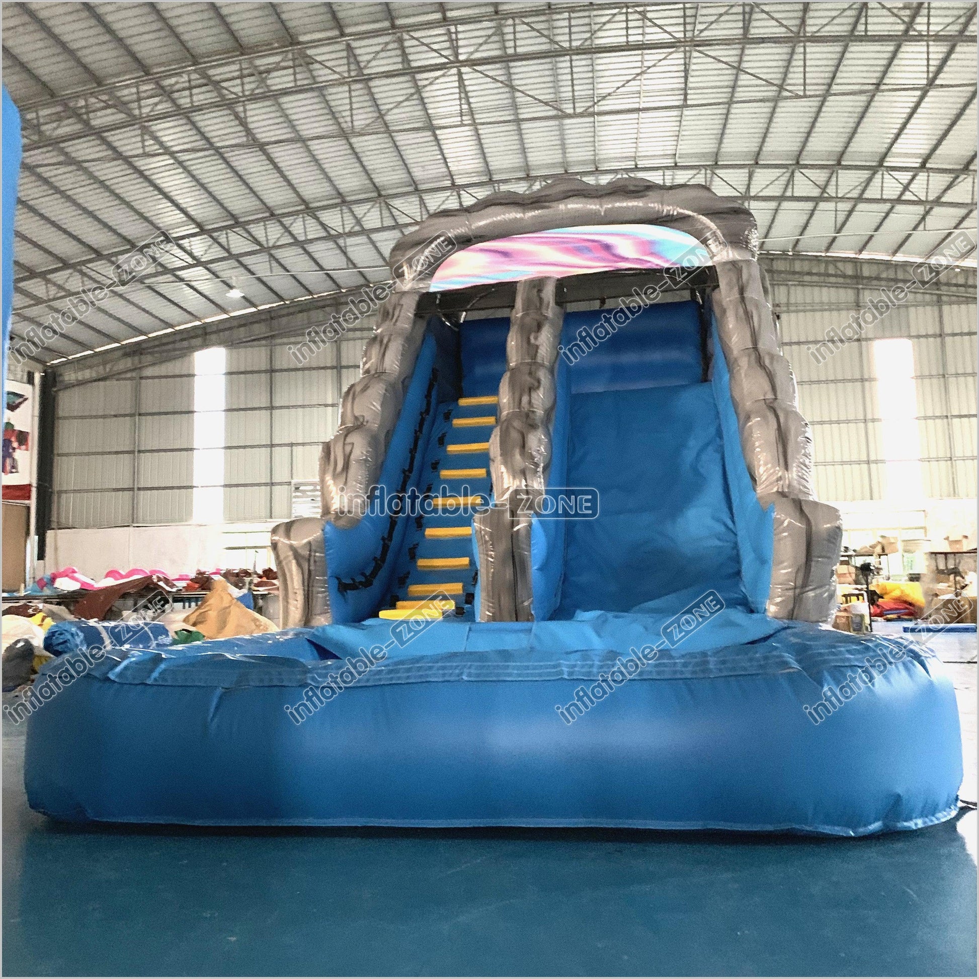 Commercial Indoor Wavy Marble Water Slide Kids Large Inflatable Wet Dry Water Slide With Swimming Pool - Inflatable-Zone