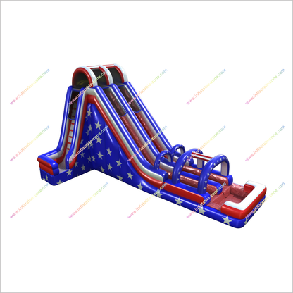20 Foot American Flag Inflatable Water Slide Summer Blow Up Arch Double Lane Water Slide - Inflatable-Zone