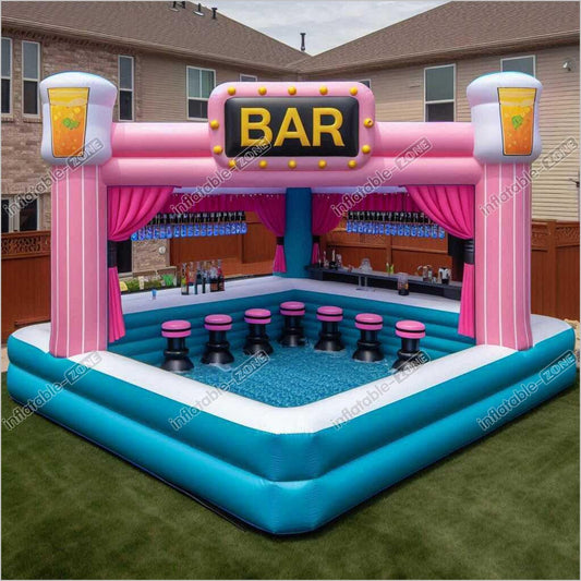 Pink Inflatable Outdoor Pool Bar Water Blow Up Bar Backyard Party Event - Inflatable-Zone