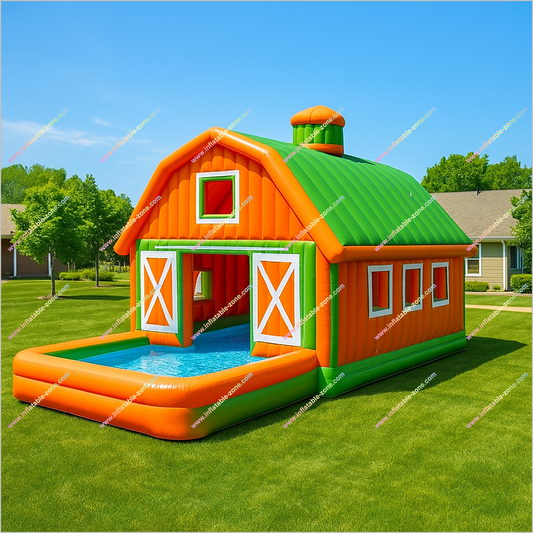 Summer Fun Inflatable Barn Pool Best Outdoor Play Area Near Me Inflatable House Pool Barn