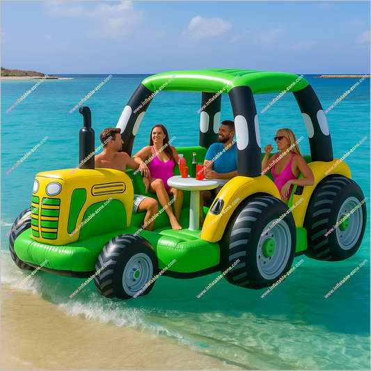 Enjoying Inflatable Tractor Float Crystal Clear Ocean Water Tractor Float Best Time With Friends
