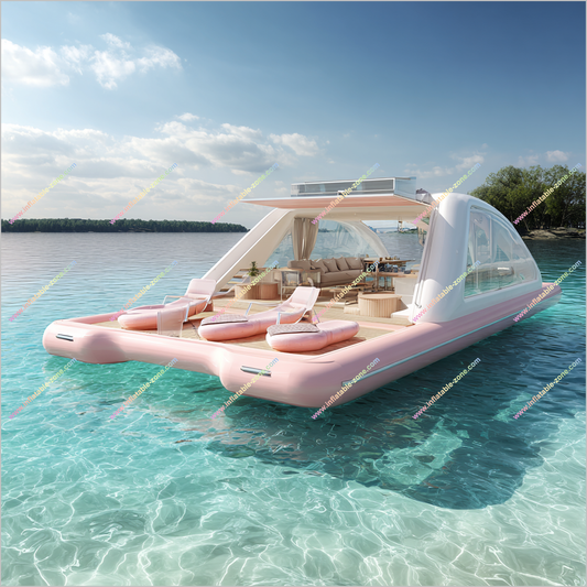 Luxurious Pink Inflatable Yacht Lake Floats Water Relaxation Inflatable Yacht Island Floats For Lake