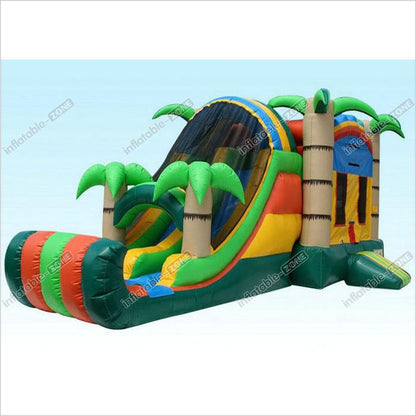 Gaint Inflatable Bouncer Combo , Tropical Inflatable Water Castle
