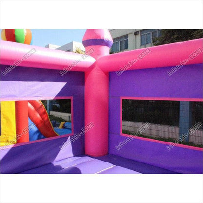 Purple And Pink Inflatable Bounce House / Blow Up Trampoline With Basketball Frame