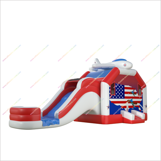 Airplane Inflatable Bouncy Castle And Slide Combo Stars Stripes Inflatable Bounce House And Water Slide - Inflatable-Zone