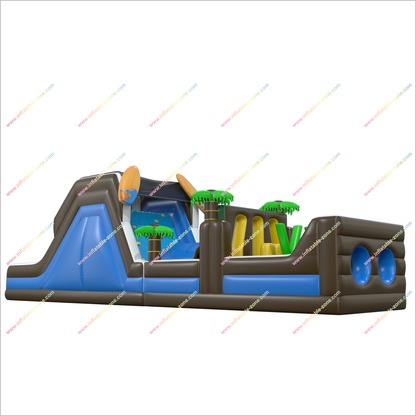Best Sports Inflatable Assault Course Hire Tropical Adventure Palm Tree Obstacle Course Tunnel Playground Slide - Inflatable-Zone