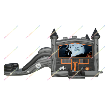 Spooky Inflatable Halloween Scary Bouncy Castle Combo Slide Inflatable Ghost And Pumpkin Bounce House With Water Slide Rental - Inflatable-Zone