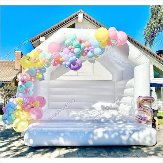 Covered Roof White Mini Inflatable Bounce House Party Jumping Balloon Bouncer For Home - Inflatable-Zone